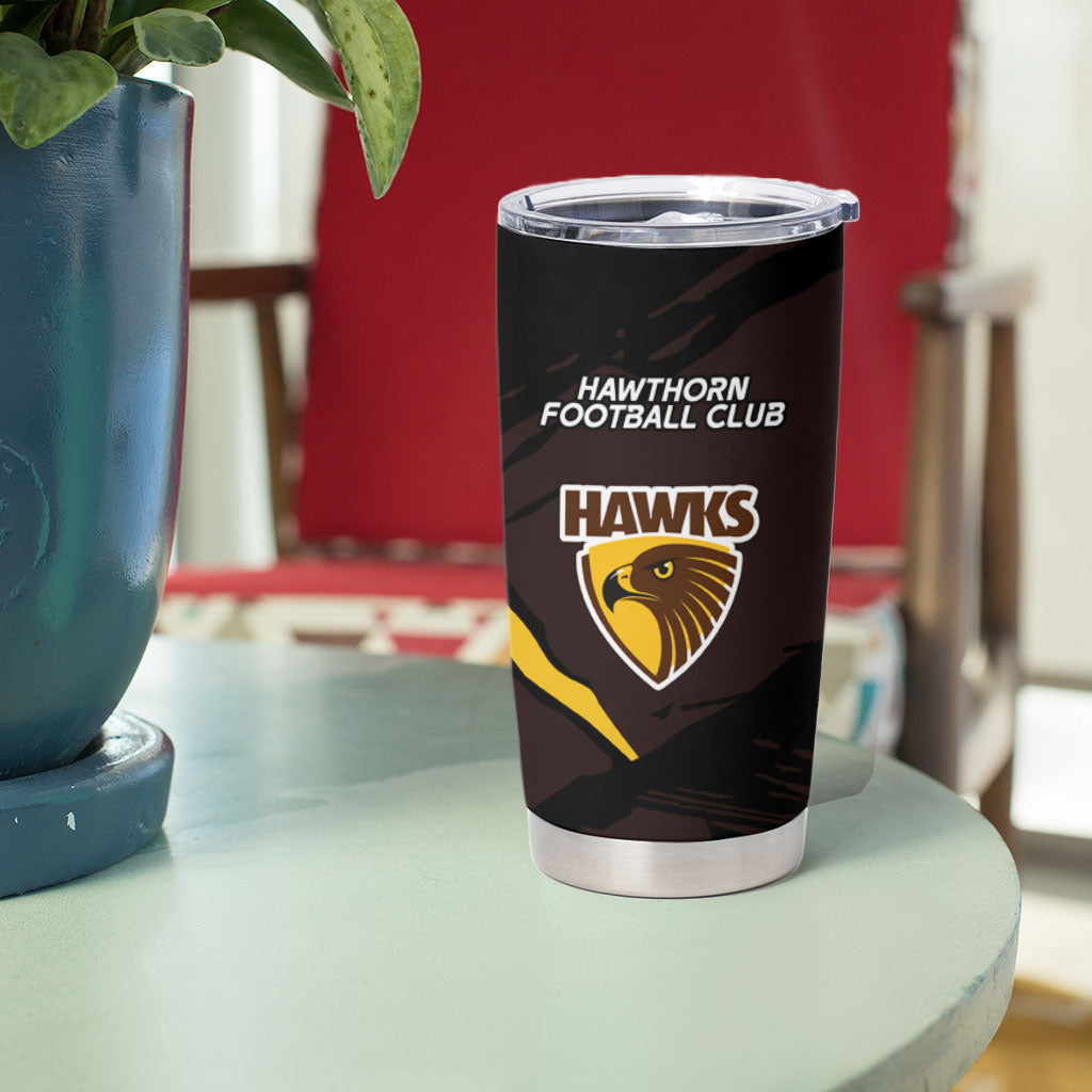 Hawthorn Football Club Tumbler Cup Hawks Muscular Mascot Graphic - Abstract Paint Splatter Art