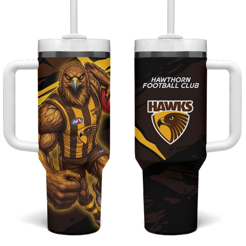 Hawthorn Football Club Tumbler With Handle Hawks Muscular Mascot Graphic - Abstract Paint Splatter Art