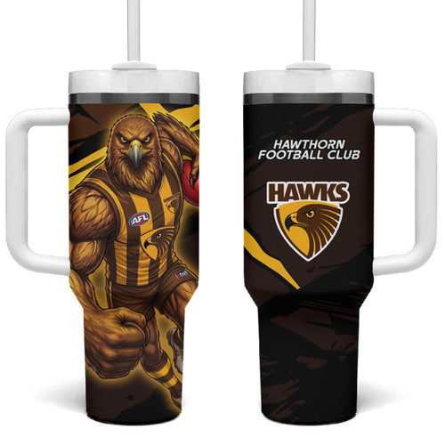 Hawthorn Football Club Tumbler With Handle Hawks Muscular Mascot Graphic - Abstract Paint Splatter Art