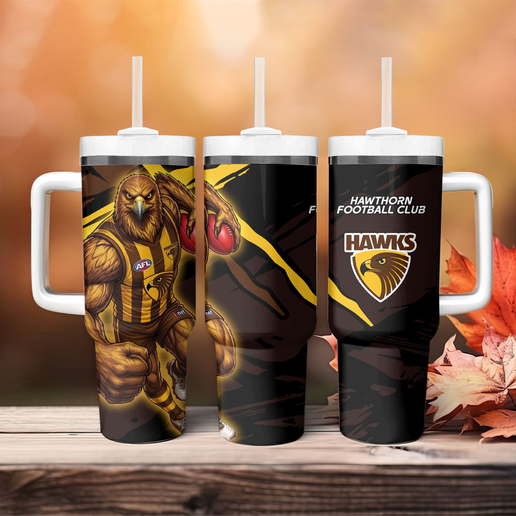Hawthorn Football Club Tumbler With Handle Hawks Muscular Mascot Graphic - Abstract Paint Splatter Art