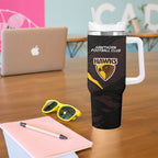 Hawthorn Football Club Tumbler With Handle Hawks Muscular Mascot Graphic - Abstract Paint Splatter Art