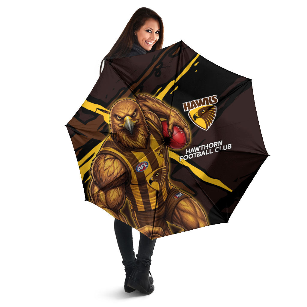 Hawthorn Football Club Umbrella Hawks Muscular Mascot Graphic - Abstract Paint Splatter Art