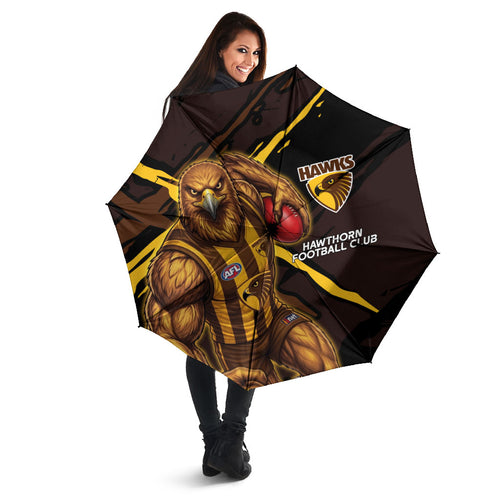 Hawthorn Football Club Umbrella Hawks Muscular Mascot Graphic - Abstract Paint Splatter Art