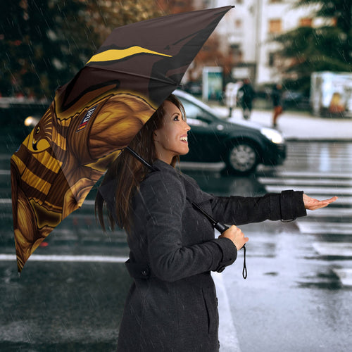 Hawthorn Football Club Umbrella Hawks Muscular Mascot Graphic - Abstract Paint Splatter Art