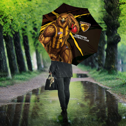 Hawthorn Football Club Umbrella Hawks Muscular Mascot Graphic - Abstract Paint Splatter Art