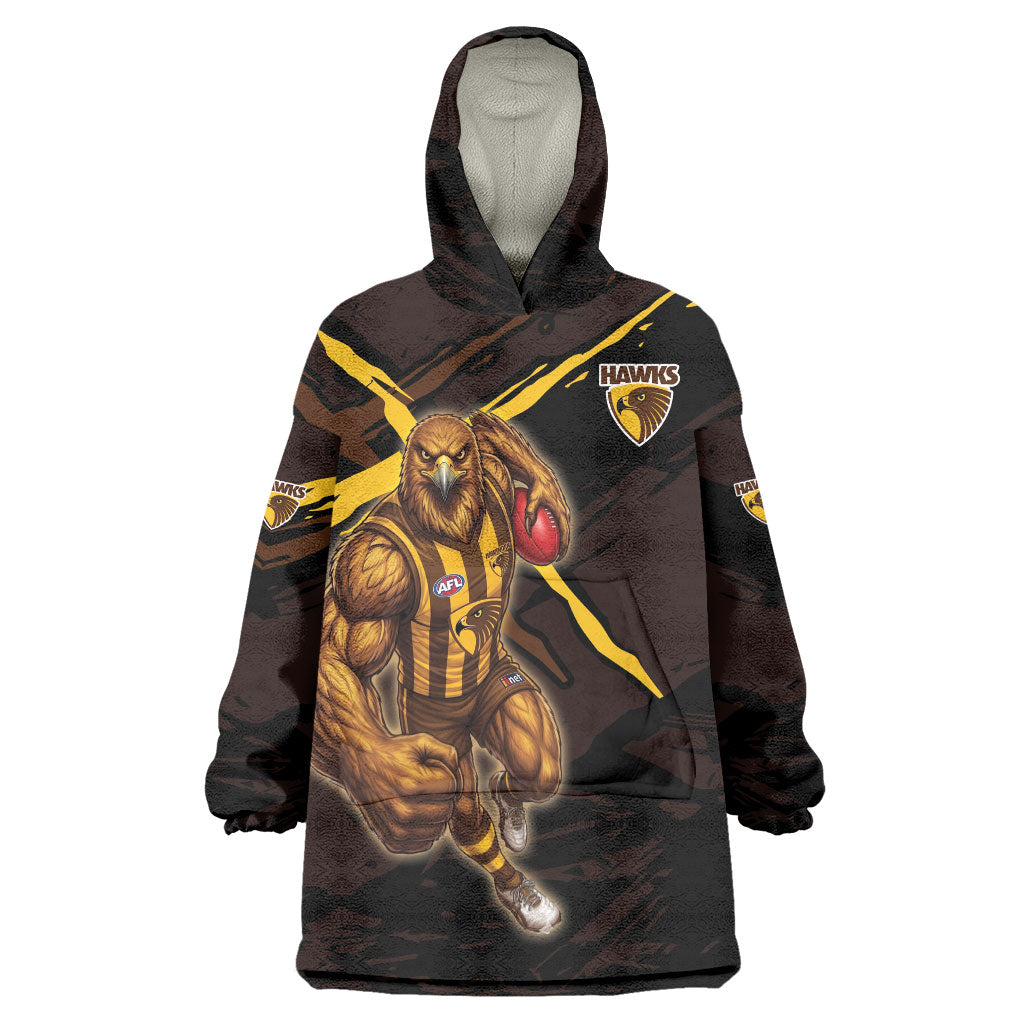 Hawthorn Football Club Wearable Blanket Hoodie Hawks Muscular Mascot Graphic - Abstract Paint Splatter Art