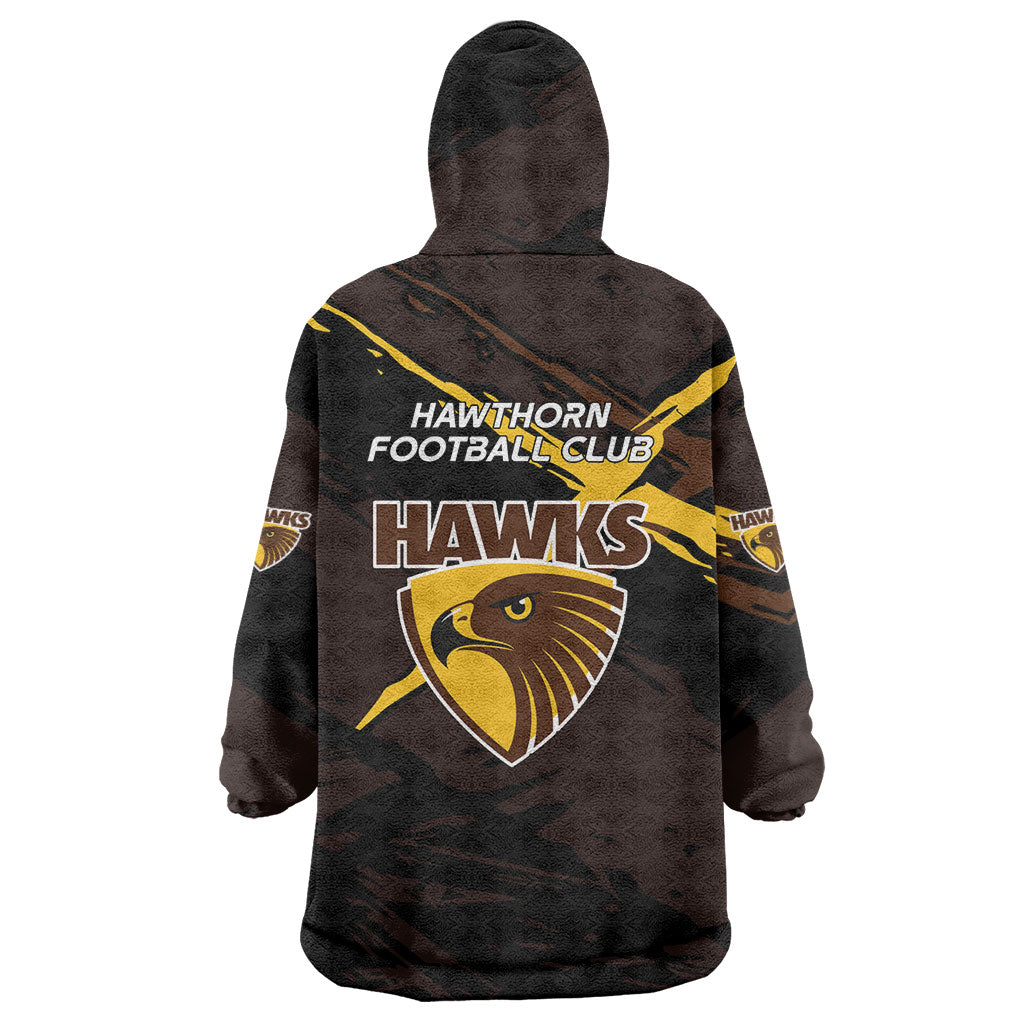 Hawthorn Football Club Wearable Blanket Hoodie Hawks Muscular Mascot Graphic - Abstract Paint Splatter Art