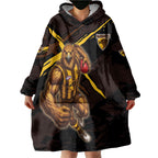 Hawthorn Football Club Wearable Blanket Hoodie Hawks Muscular Mascot Graphic - Abstract Paint Splatter Art