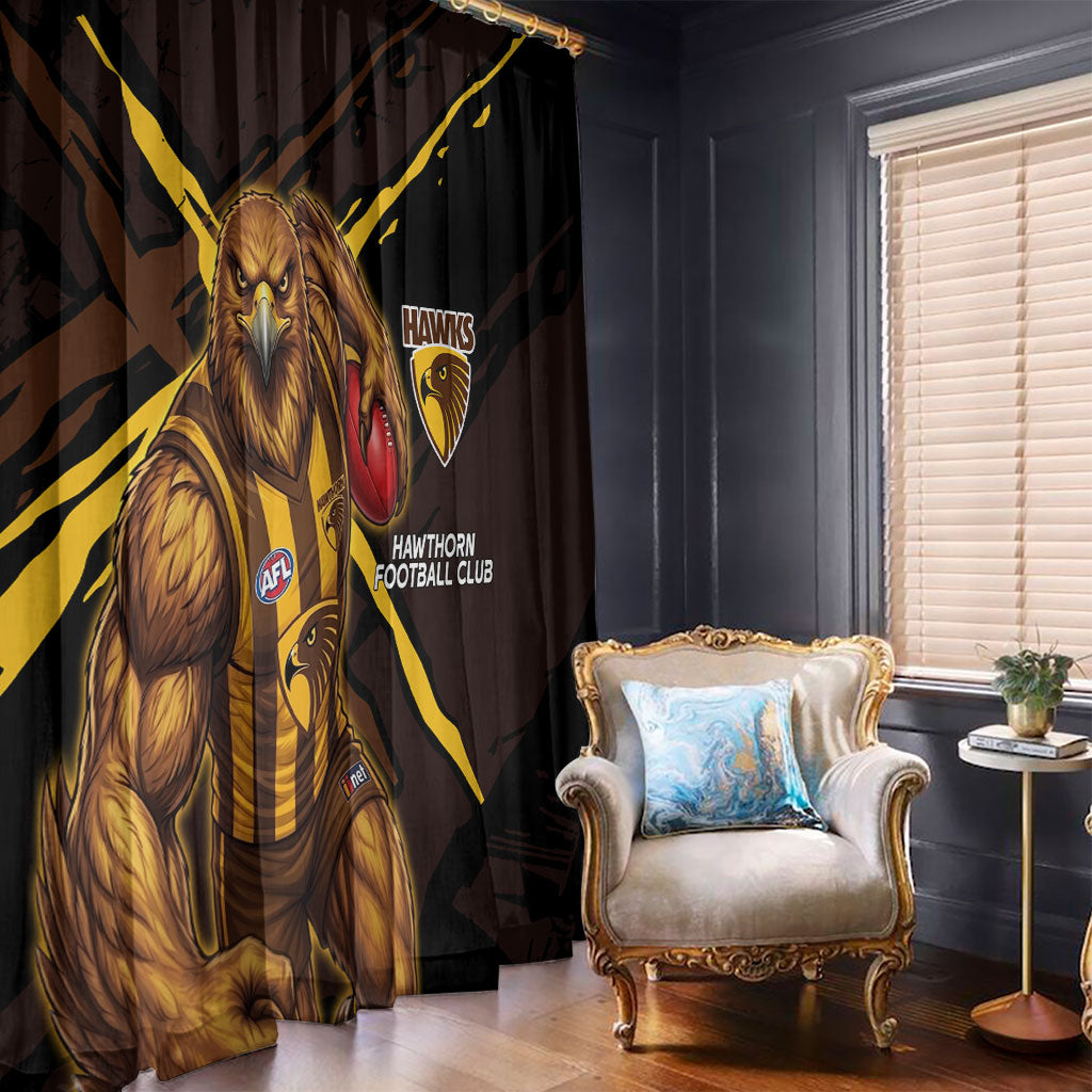 Hawthorn Football Club Window Curtain Hawks Muscular Mascot Graphic - Abstract Paint Splatter Art
