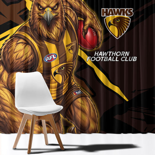 Hawthorn Football Club Window Curtain Hawks Muscular Mascot Graphic - Abstract Paint Splatter Art