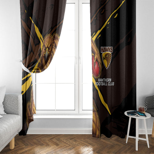 Hawthorn Football Club Window Curtain Hawks Muscular Mascot Graphic - Abstract Paint Splatter Art