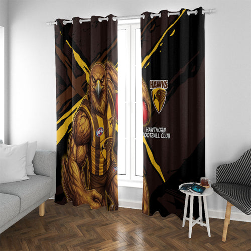 Hawthorn Football Club Window Curtain Hawks Muscular Mascot Graphic - Abstract Paint Splatter Art