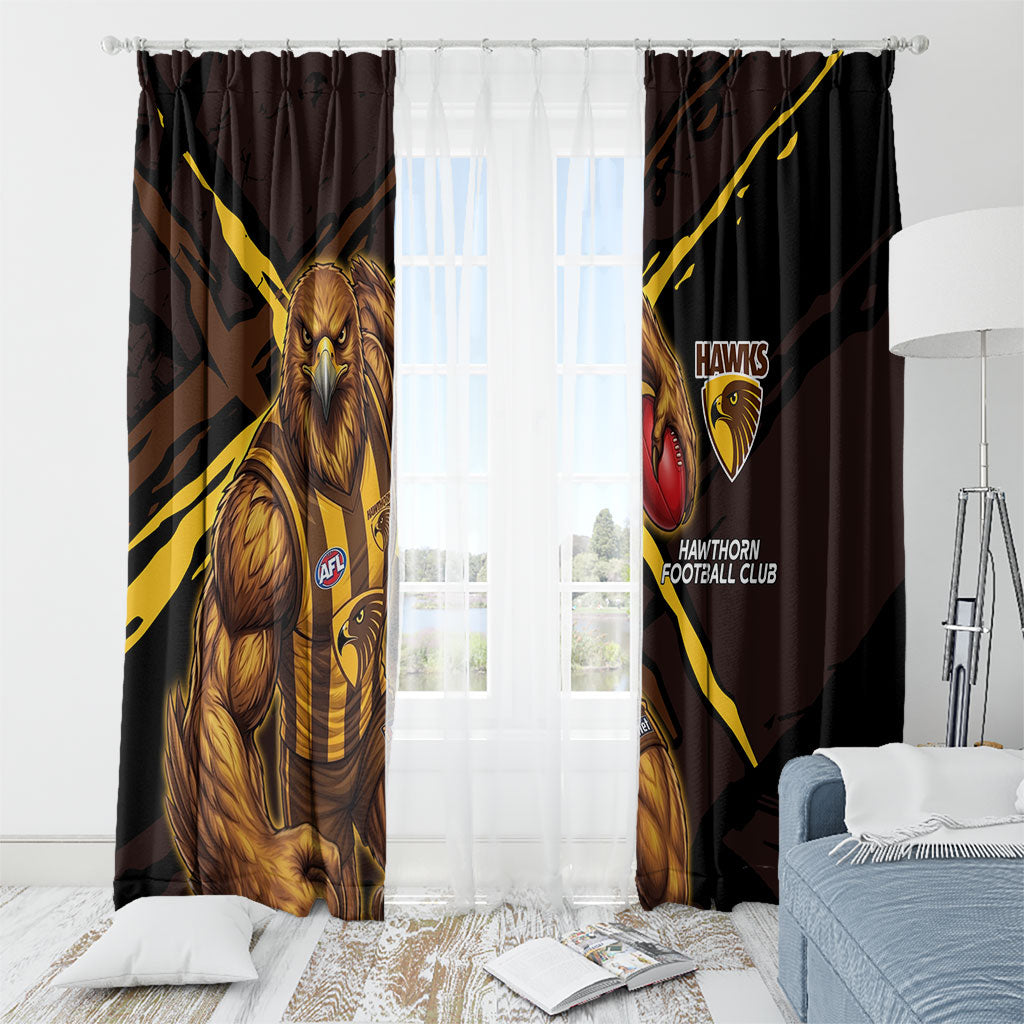 Hawthorn Football Club Window Curtain Hawks Muscular Mascot Graphic - Abstract Paint Splatter Art