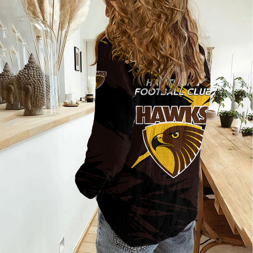 Hawthorn Football Club Women Casual Shirt Hawks Muscular Mascot Graphic - Abstract Paint Splatter Art