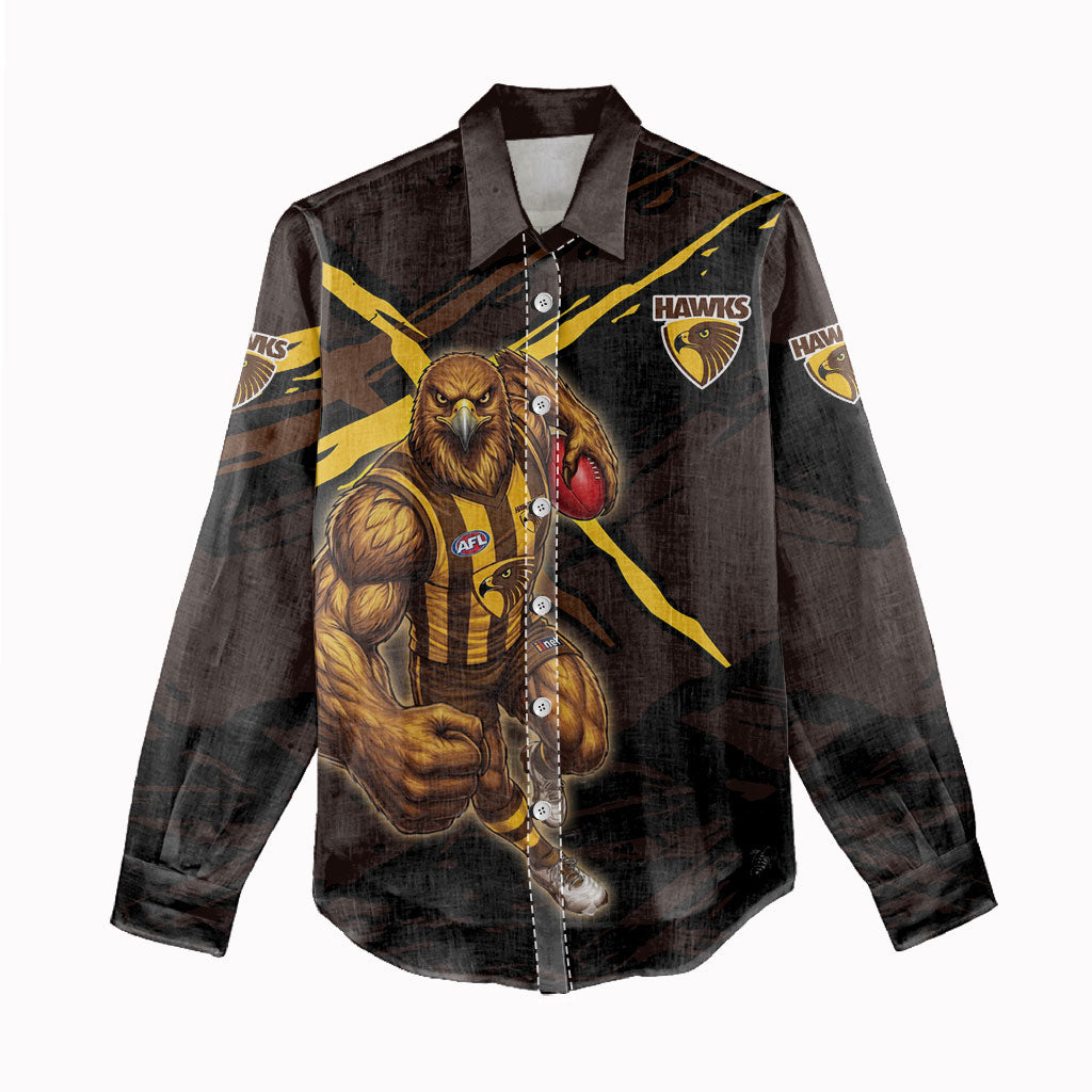 Hawthorn Football Club Women Casual Shirt Hawks Muscular Mascot Graphic - Abstract Paint Splatter Art