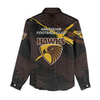 Hawthorn Football Club Women Casual Shirt Hawks Muscular Mascot Graphic - Abstract Paint Splatter Art