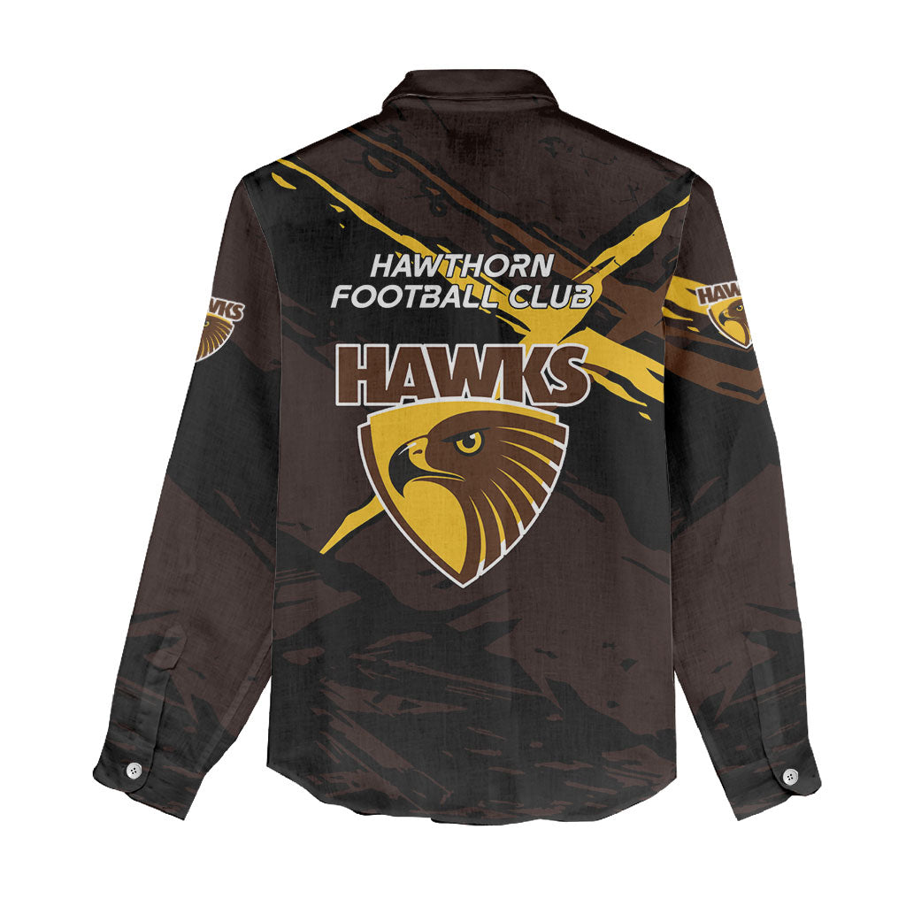 Hawthorn Football Club Women Casual Shirt Hawks Muscular Mascot Graphic - Abstract Paint Splatter Art