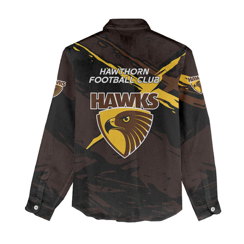 Hawthorn Football Club Women Casual Shirt Hawks Muscular Mascot Graphic - Abstract Paint Splatter Art