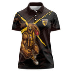 Hawthorn Football Club Women Polo Shirt Hawks Muscular Mascot Graphic - Abstract Paint Splatter Art