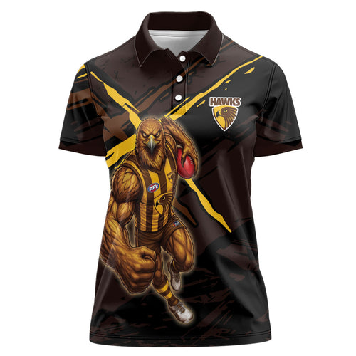 Hawthorn Football Club Women Polo Shirt Hawks Muscular Mascot Graphic - Abstract Paint Splatter Art