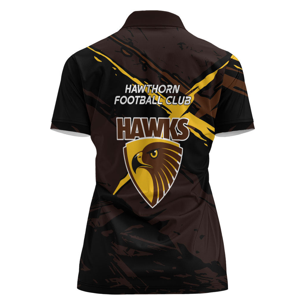 Hawthorn Football Club Women Polo Shirt Hawks Muscular Mascot Graphic - Abstract Paint Splatter Art