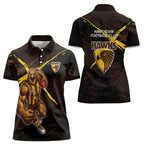 Hawthorn Football Club Women Polo Shirt Hawks Muscular Mascot Graphic - Abstract Paint Splatter Art