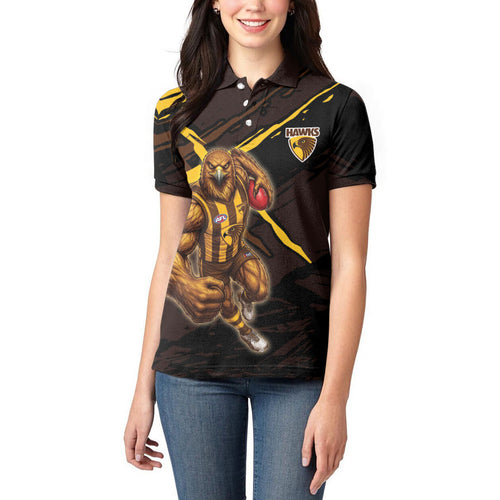 Hawthorn Football Club Women Polo Shirt Hawks Muscular Mascot Graphic - Abstract Paint Splatter Art