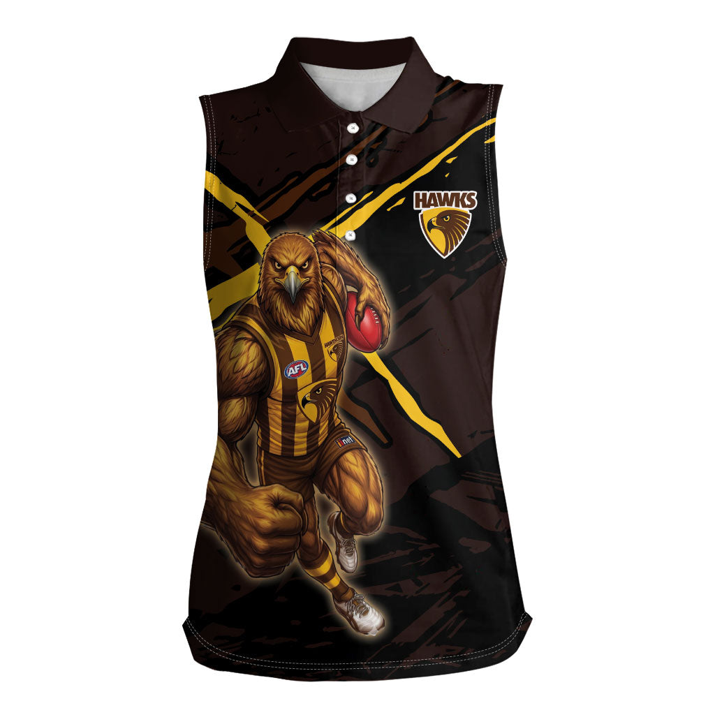 Hawthorn Football Club Women Sleeveless Polo Shirt Hawks Muscular Mascot Graphic - Abstract Paint Splatter Art