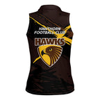 Hawthorn Football Club Women Sleeveless Polo Shirt Hawks Muscular Mascot Graphic - Abstract Paint Splatter Art