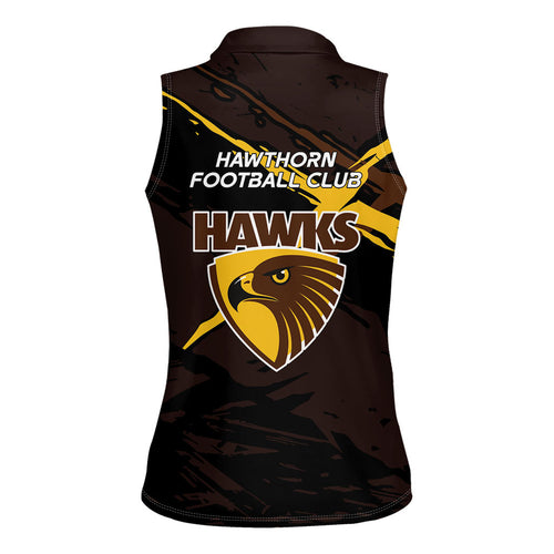 Hawthorn Football Club Women Sleeveless Polo Shirt Hawks Muscular Mascot Graphic - Abstract Paint Splatter Art