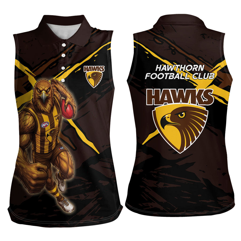 Hawthorn Football Club Women Sleeveless Polo Shirt Hawks Muscular Mascot Graphic - Abstract Paint Splatter Art