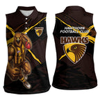 Hawthorn Football Club Women Sleeveless Polo Shirt Hawks Muscular Mascot Graphic - Abstract Paint Splatter Art