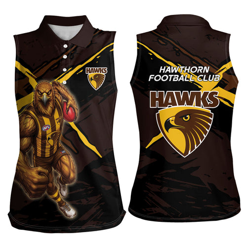 Hawthorn Football Club Women Sleeveless Polo Shirt Hawks Muscular Mascot Graphic - Abstract Paint Splatter Art