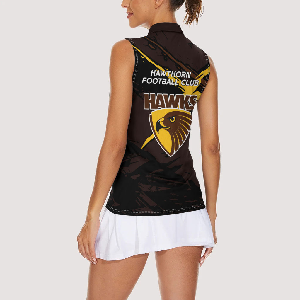 Hawthorn Football Club Women Sleeveless Polo Shirt Hawks Muscular Mascot Graphic - Abstract Paint Splatter Art