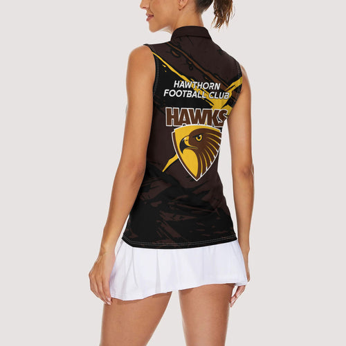 Hawthorn Football Club Women Sleeveless Polo Shirt Hawks Muscular Mascot Graphic - Abstract Paint Splatter Art