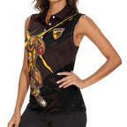 Hawthorn Football Club Women Sleeveless Polo Shirt Hawks Muscular Mascot Graphic - Abstract Paint Splatter Art