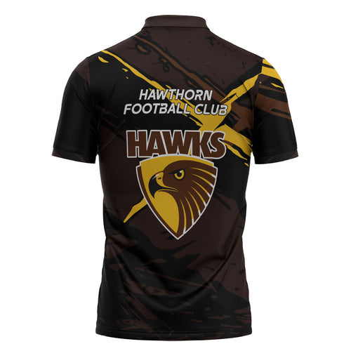 Hawthorn Football Club Zipper Polo Shirt Hawks Muscular Mascot Graphic - Abstract Paint Splatter Art
