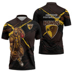 Hawthorn Football Club Zipper Polo Shirt Hawks Muscular Mascot Graphic - Abstract Paint Splatter Art