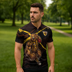 Hawthorn Football Club Zipper Polo Shirt Hawks Muscular Mascot Graphic - Abstract Paint Splatter Art