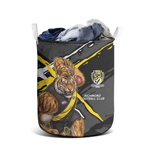 Richmond Football Club Laundry Basket Tigers Muscular Mascot Graphic - Abstract Paint Splatter Art