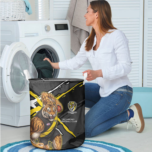 Richmond Football Club Laundry Basket Tigers Muscular Mascot Graphic - Abstract Paint Splatter Art