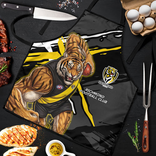 Richmond Football Club Apron Tigers Muscular Mascot Graphic - Abstract Paint Splatter Art