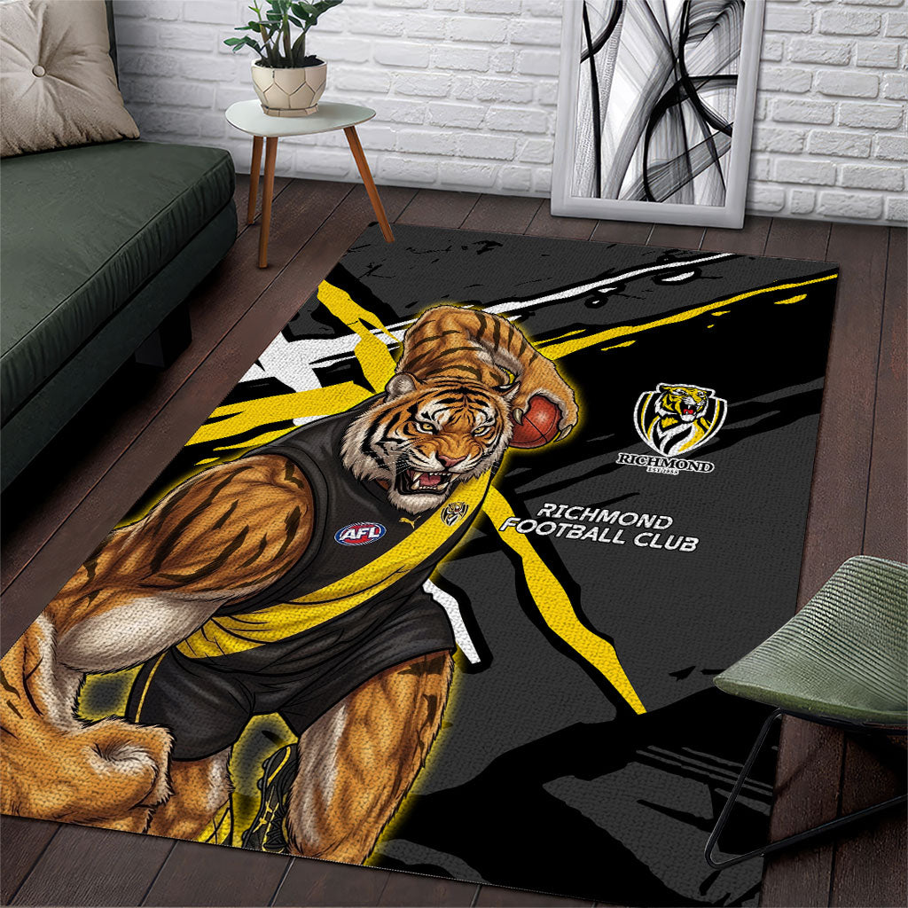 Richmond Football Club Area Rug Tigers Muscular Mascot Graphic - Abstract Paint Splatter Art