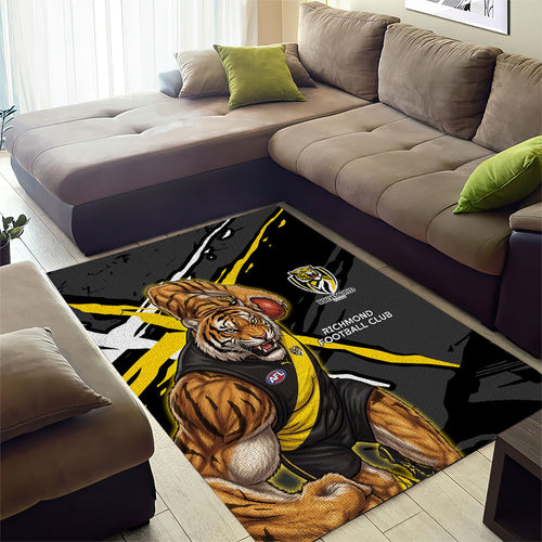 Richmond Football Club Area Rug Tigers Muscular Mascot Graphic - Abstract Paint Splatter Art