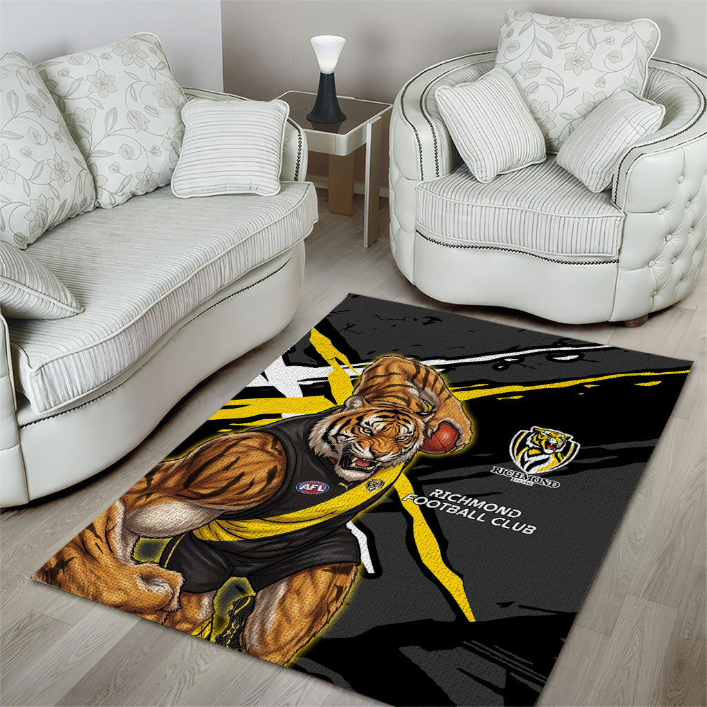 Richmond Football Club Area Rug Tigers Muscular Mascot Graphic - Abstract Paint Splatter Art