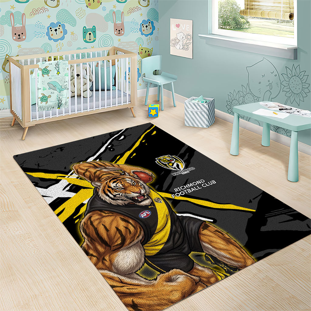 Richmond Football Club Area Rug Tigers Muscular Mascot Graphic - Abstract Paint Splatter Art