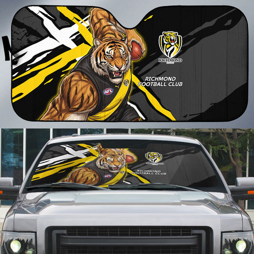 Richmond Football Club Auto Sun Shade Tigers Muscular Mascot Graphic - Abstract Paint Splatter Art