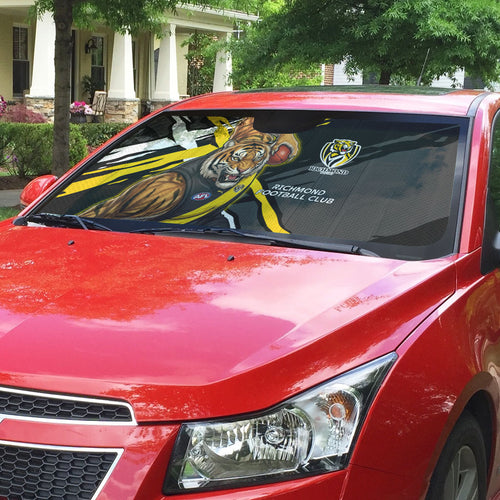 Richmond Football Club Auto Sun Shade Tigers Muscular Mascot Graphic - Abstract Paint Splatter Art