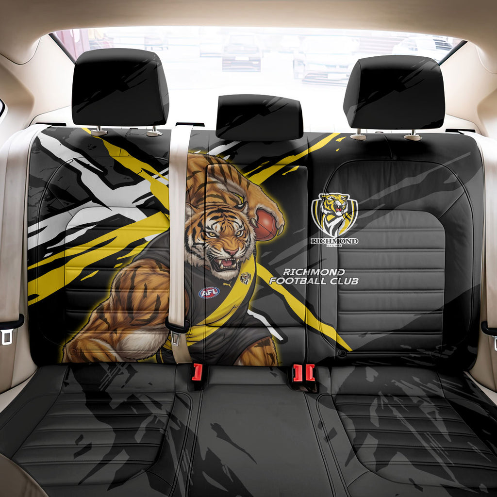 Richmond Football Club Back Car Seat Cover Tigers Muscular Mascot Graphic - Abstract Paint Splatter Art
