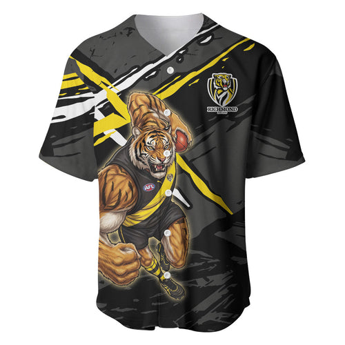 Richmond Football Club Baseball Jersey Tigers Muscular Mascot Graphic - Abstract Paint Splatter Art